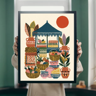 Affiche Poterie en toile d'art folklorique Bohème Méditerr