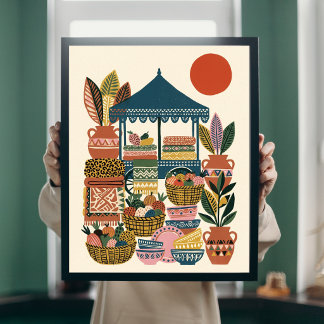Affiche Poterie en toile d'art folklorique Bohème Méditerr