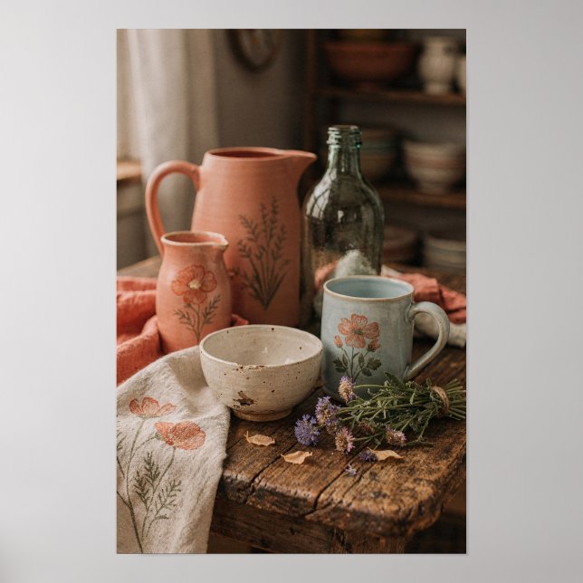 Affiche Poteries peintes et fleurs de prairie (Devant)