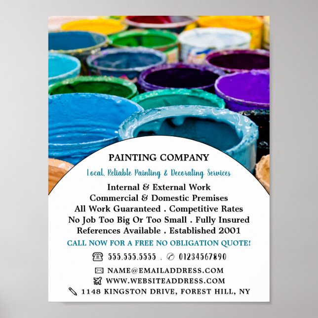 Affiche Pots de peinture multicolores, Peintre & Décorateu (Devant)