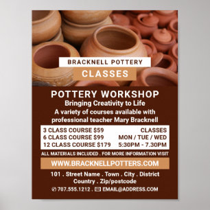 Affiche Pots En Argile, Cours De Poterie, Potters Publicit