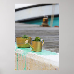 Affiche Pots Rustiques Golden Paint Turquoise Running