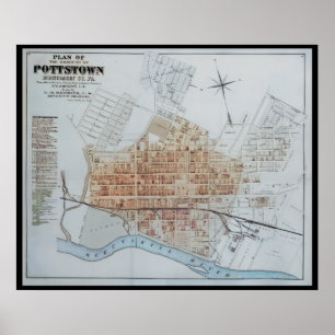 Affiche Pottstown Borough Map PA Pennsylvanie 1871