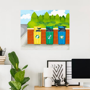 Affiche Poubelles de tri des déchets codés par couleur