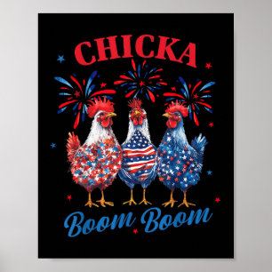 Affiche Poula Boom Boom Drôle de poulet patriotique 4 juil