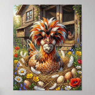 Affiche Poulailler polonais mignon et fantaisiste