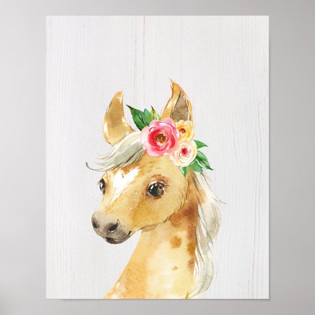 Affiche Poulain floral aquarelle Cheval (Devant)