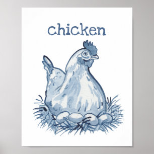 Affiche Poule bleue mignonne aquarelle animal nature