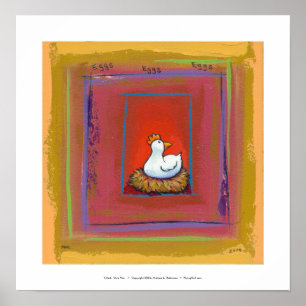 Affiche Poule d'art de poulet étendant la peinture colorée