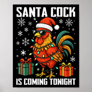 Affiche Poule de Noël drôle Santa arrivant nuit humour A