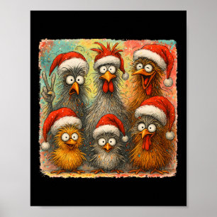Affiche Poule de Noël Hugvyn Santa folle d'enthousiasme Ro