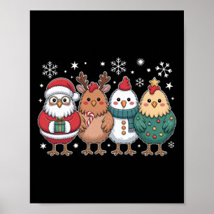 Affiche Poule drôle de Noël Arbre Santa Xmas poule