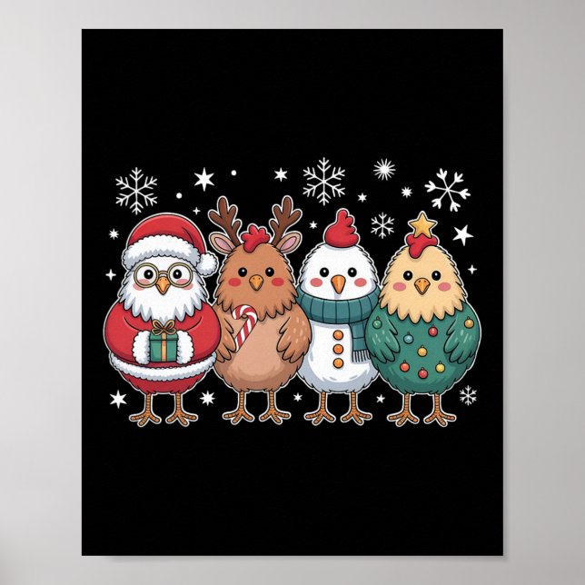 Affiche Poule drôle de Noël Arbre Santa Xmas poule (Devant)