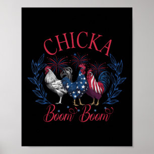 Affiche Poule Patriotique Drôle Chicka Boom Boom 4 Juillet