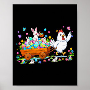 Affiche Poule portant des œufs de Pâques en chocolat de Pâ