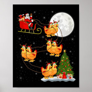 Affiche Poule Santa Traîneau Volant Drôle Magique Noël