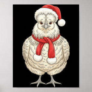 Affiche Poule soyeuse de Noël mignonne Santa ferme animale