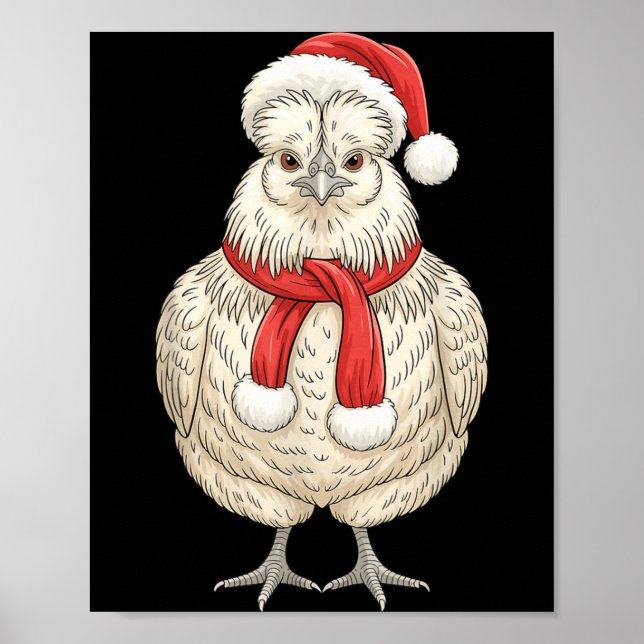 Affiche Poule soyeuse de Noël mignonne Santa ferme animale (Devant)