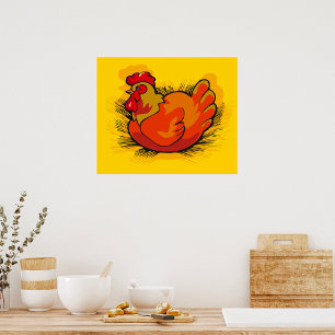Affiche Poule sur nid Ferme lumineuse Volaille