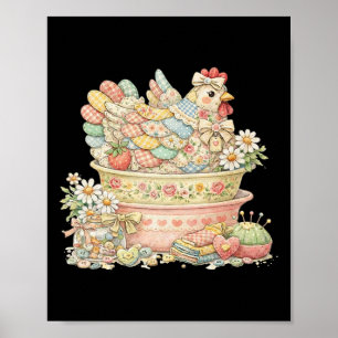 Affiche Poule vintage patchwork, Pyrex de poule quilté _1 