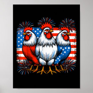 Affiche Poules drôles du 4 juillet Amoureux Drapeau USA Pa