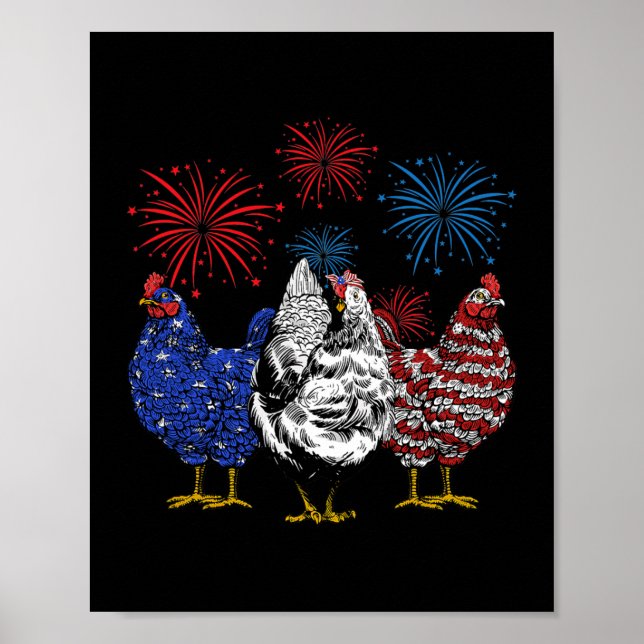 Affiche Poulet Amérique patriotique Drapeau de Juillet Pou (Devant)