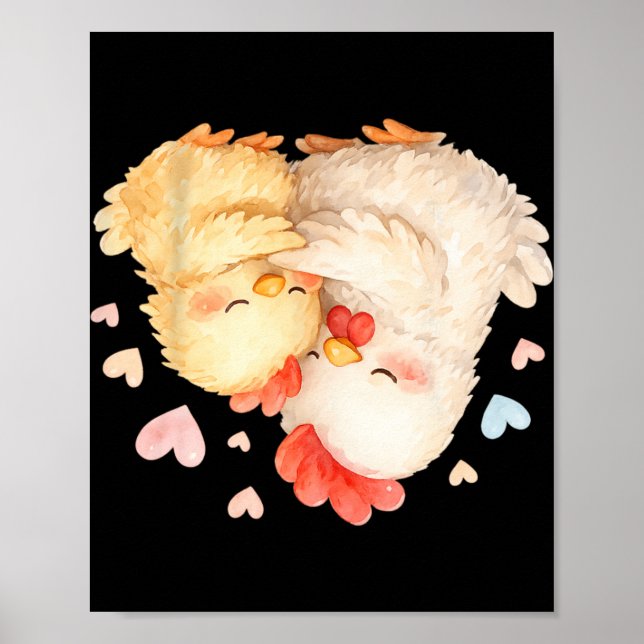 Affiche Poulet aquarelle mignon serrant doucement _1  (Devant)