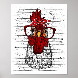 Affiche Poulet avec bandeau bandana et lunettes mignon