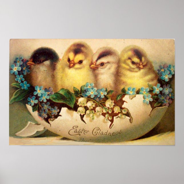 AFFICHE POULET AVEC FLEURS DANS OEUF DE PÂQUES (Devant)