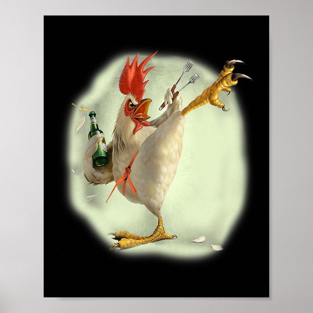 Affiche Poulet Bière Karate Kick Cool Poulet Drôle Chicke (Devant)
