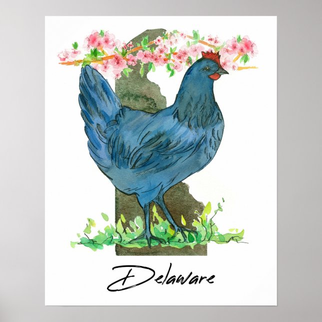 Affiche Poulet Blue Hen forme de l'État du Delaware (Devant)