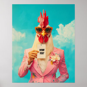 Affiche Poulet chic en costume rose