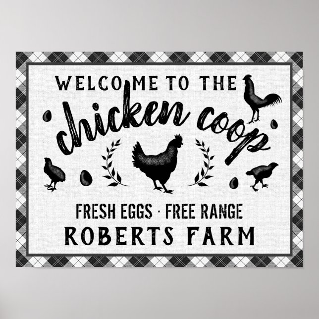 Affiche Poulet Coop Hen Black Buffalo Check Plaid Pays (Devant)