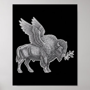 Affiche Poulet, Croyant de Rnyard Bison ailé Paix Graphi