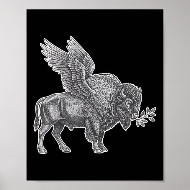 Affiche Poulet, Croyant de Rnyard Bison ailé Paix Graphi (Devant)