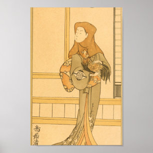 Affiche Poulet d'art mural japonais vintage