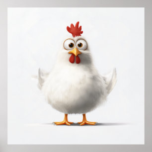 Affiche Poulet de caricature adorable avec Plumes blanches