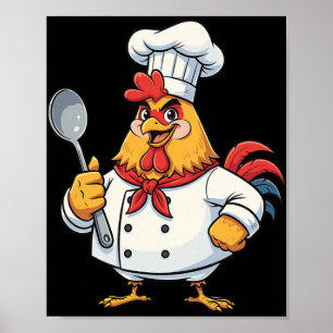 Affiche Poulet de dessin animé cuisinier coq chef cuisine