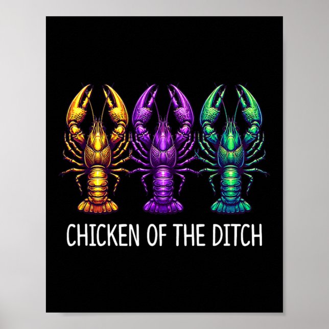 Affiche Poulet De La Poêle - Mardi Gras Cajun Crawfish - (Devant)