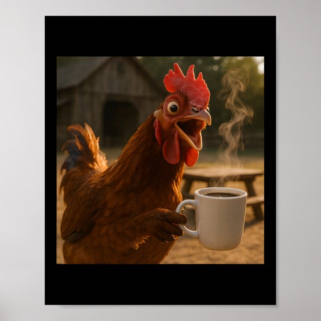 Affiche Poulet Drôle Buvant du Café Pour Hommes Femmes  (Devant)