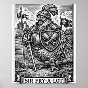 Affiche Poulet drôle Chevalier médiéval Sir-fry-a-lot Poul