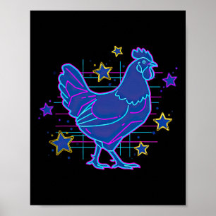 Affiche Poulet drôle de mème bleu rose rétro gras vaporwav