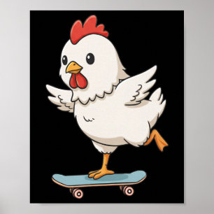 Affiche Poulet drôle de patineur skateboard Llerina Zoo ga
