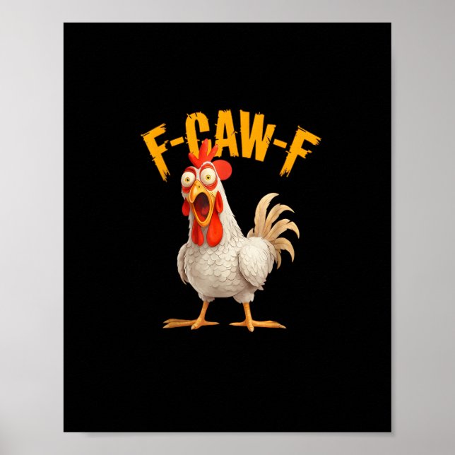 Affiche Poulet drôle F-Awk-F Coq F-Caw-F Pun Rétro Vi (Devant)