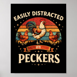 Affiche Poulet Drôle Facilement Distrait Par Les Becs Ferm