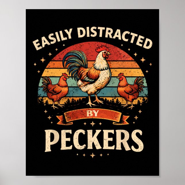 Affiche Poulet Drôle Facilement Distrait Par Les Becs Ferm (Devant)