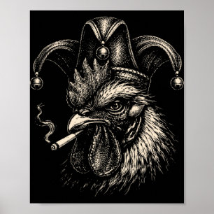 Affiche Poulet drôle fumant une cigarette Mème Coq Jeste