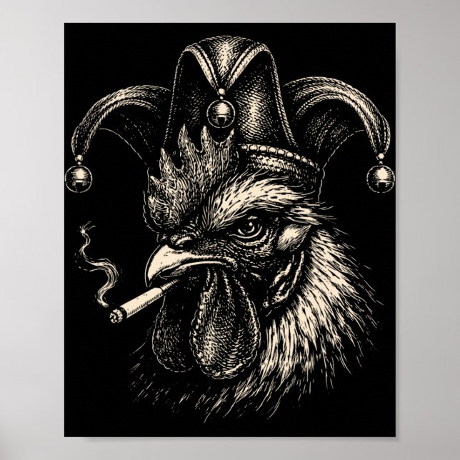 Affiche Poulet drôle fumant une cigarette Mème Coq Jeste (Devant)