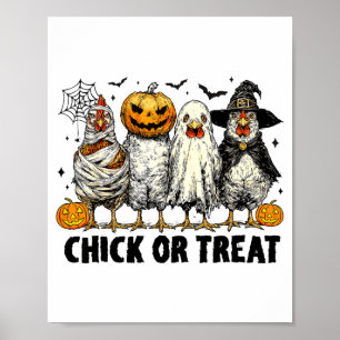 Affiche Poulet Drôle Ou Traitement Sorcière D'Halloween Po