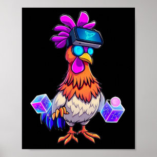 Affiche Poulet drôle Sungles Animal Jouant au Tag Garçons